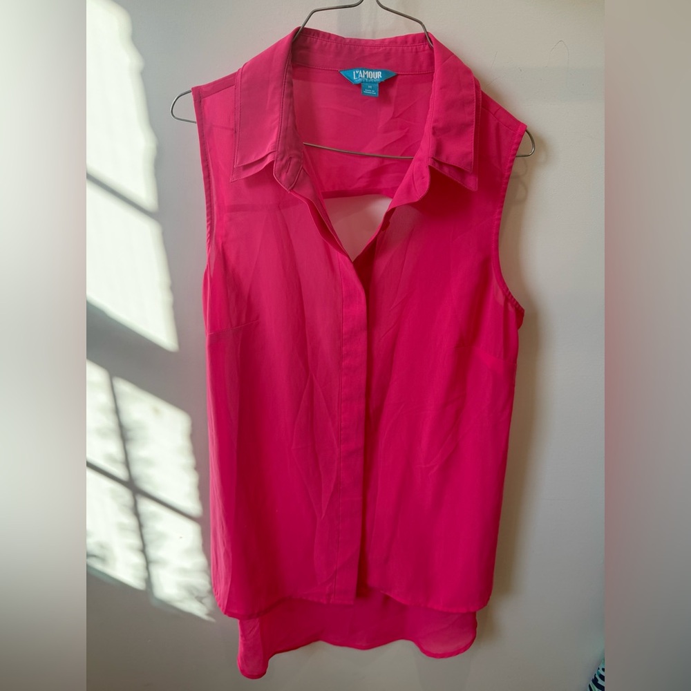 L'Amour Sleeveless Collared Camisole - Hot Pink